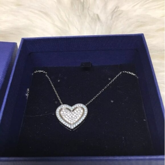 SWAROVSKI Ladies Cupid Aqua Blue Double Heart Crystal Pendant 5118810 Mom Wife - Picture 2 of 5